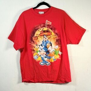 Disney Parks Wide World of Sports T Shirt Mickey Goofy Donald Pluto XG Red